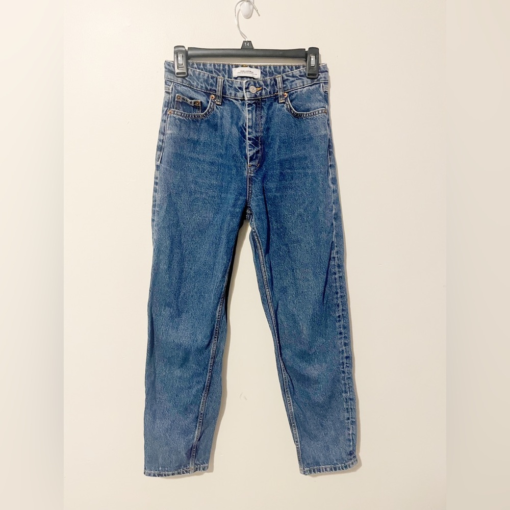 Zara Medium Wash Premium 100% Cotton Loose Fitting Straight High Waisted Jeans